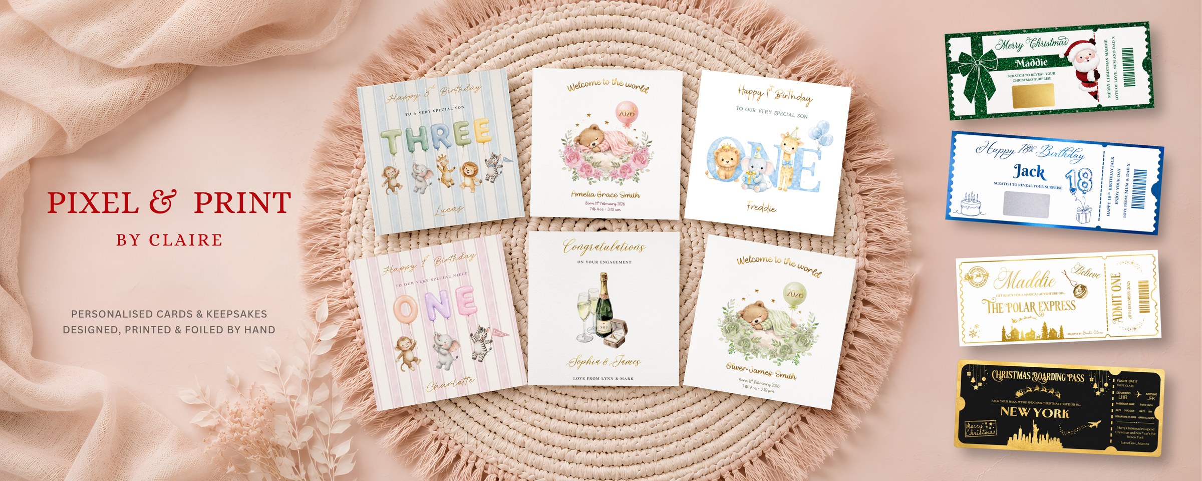 Pixel & Print By Claire — personalised cards and keepsakes, designed, printed and foiled by hand
