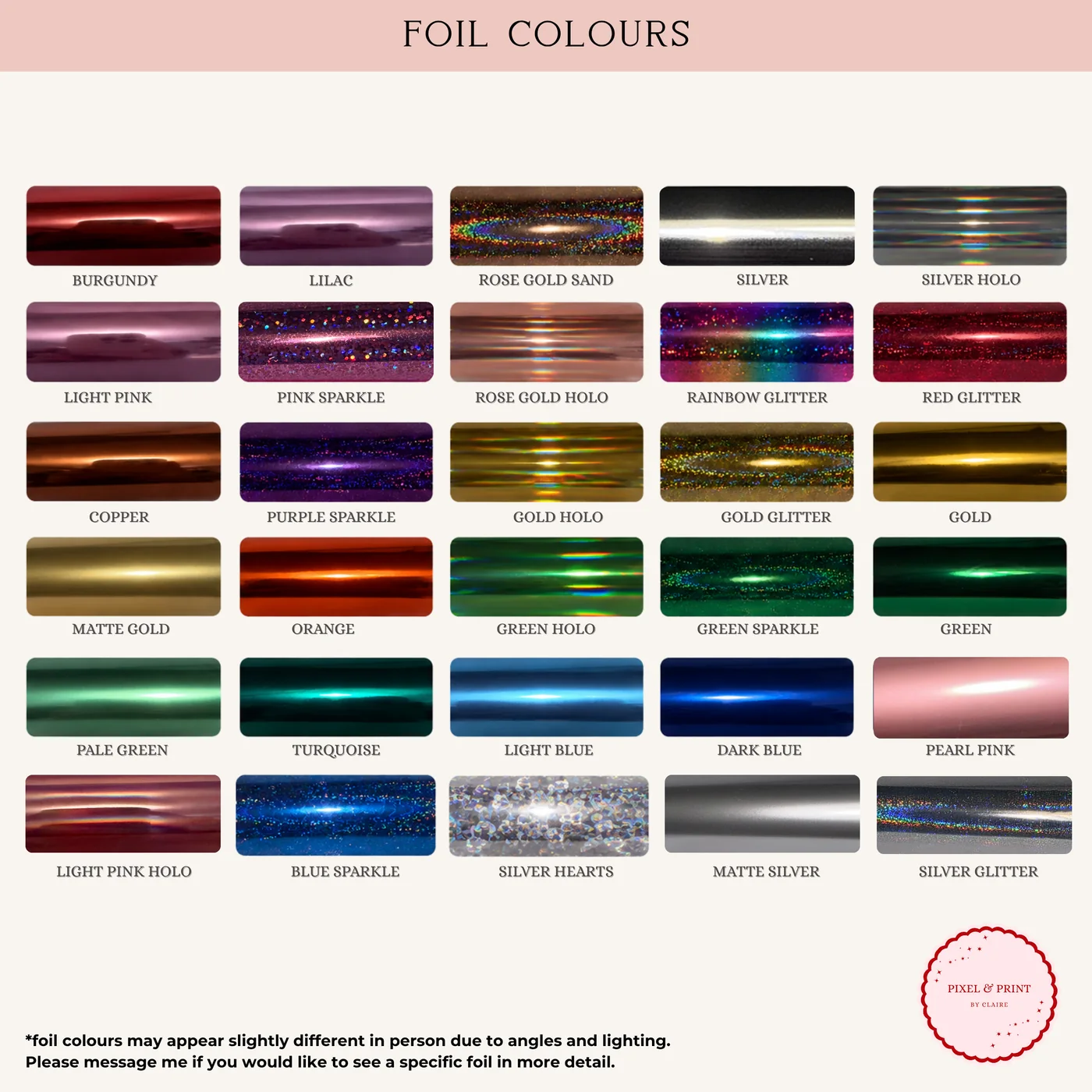 The foil colours available on this design