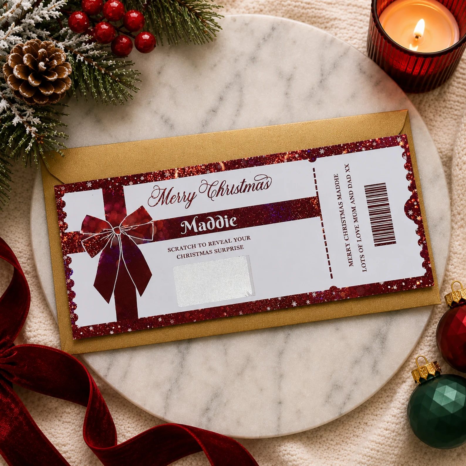 Christmas Scratch-To-Reveal Ticket — Gift Wrapped Bow