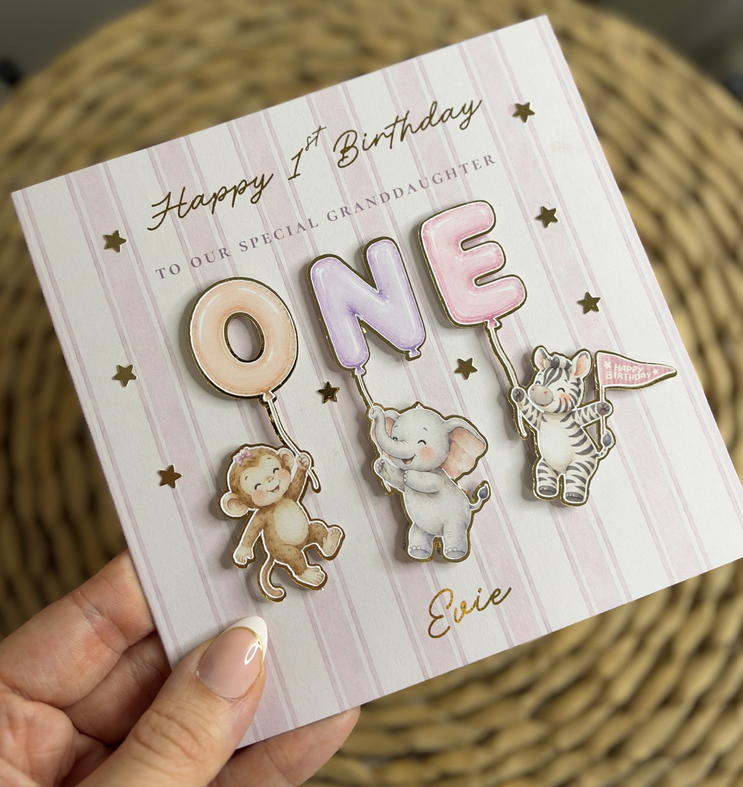 Balloon Letters Age Card — Pink Stripe